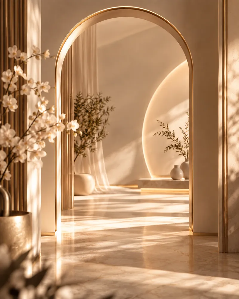 Este Moon Beauty Lounge'un sakin atmosferinden altın tonlu bir kemer detayı